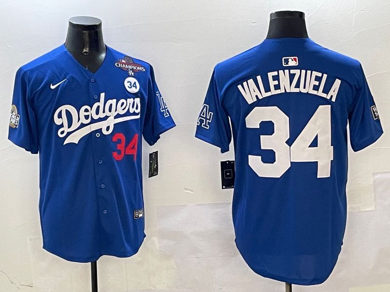 Men Los Angeles Dodgers #34 Valenzuela Blue White Fashion Game 2025 Nike MLB Jersey style 3263